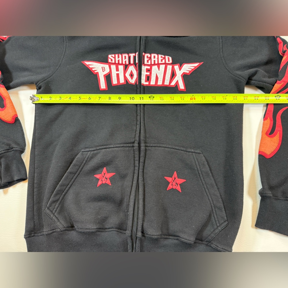 Shattered Phoenix hoodie medium zip up sleeved flames goth cyberpunk (bin KK2) - Picture 6 of 7